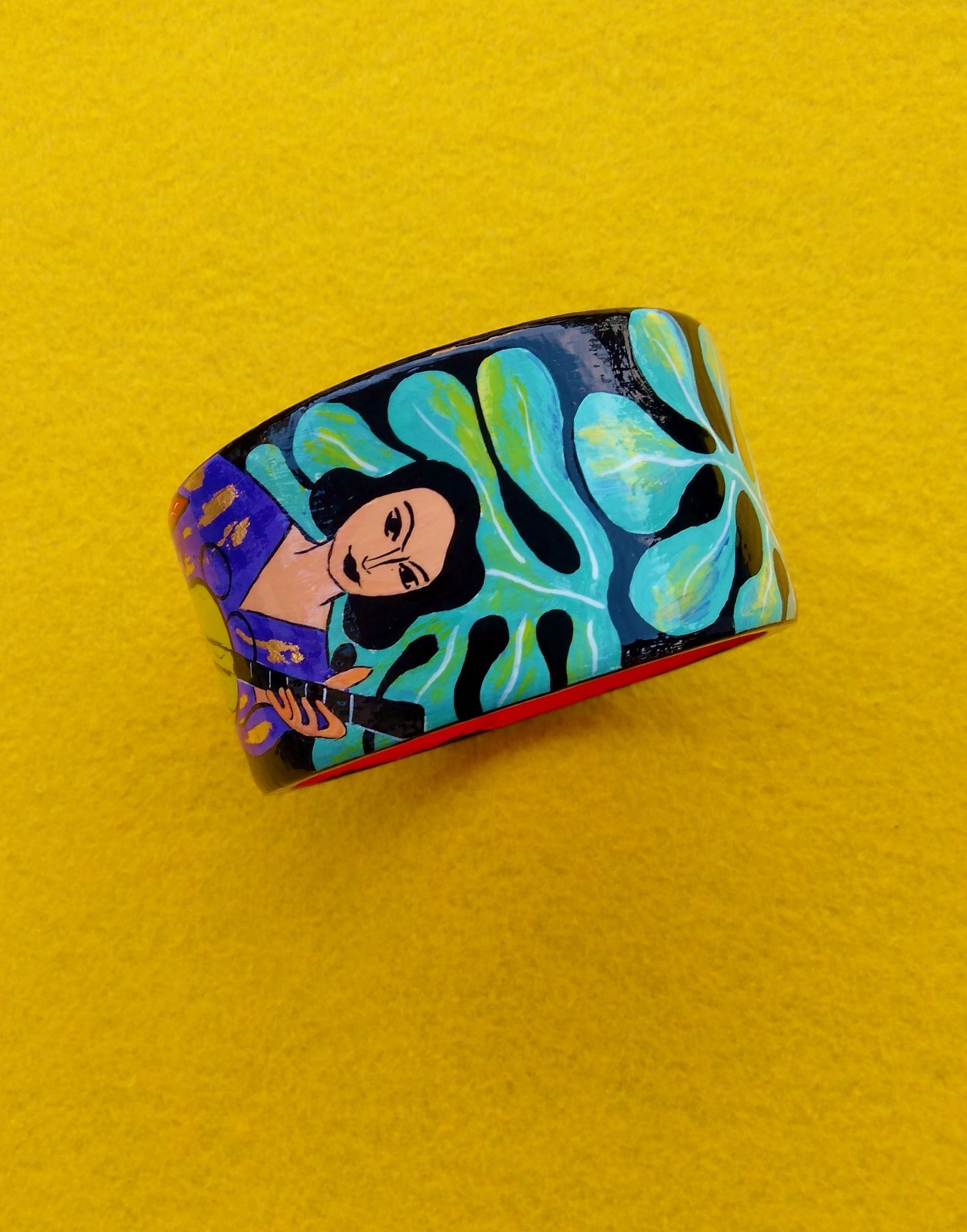 Painted Wood Boho statement Bangle Bracelet inspired by Matisse Art Gift for her