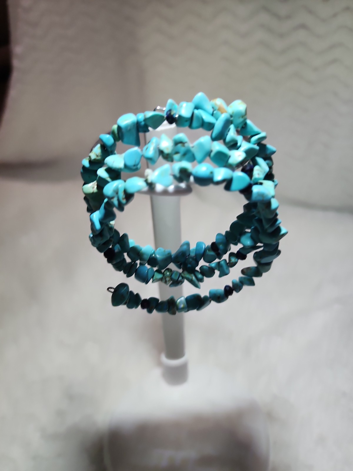 Handmade Boho Turquoise-Style Chip Memory Wire Wrap Bracelet – Multi-Row Stack
