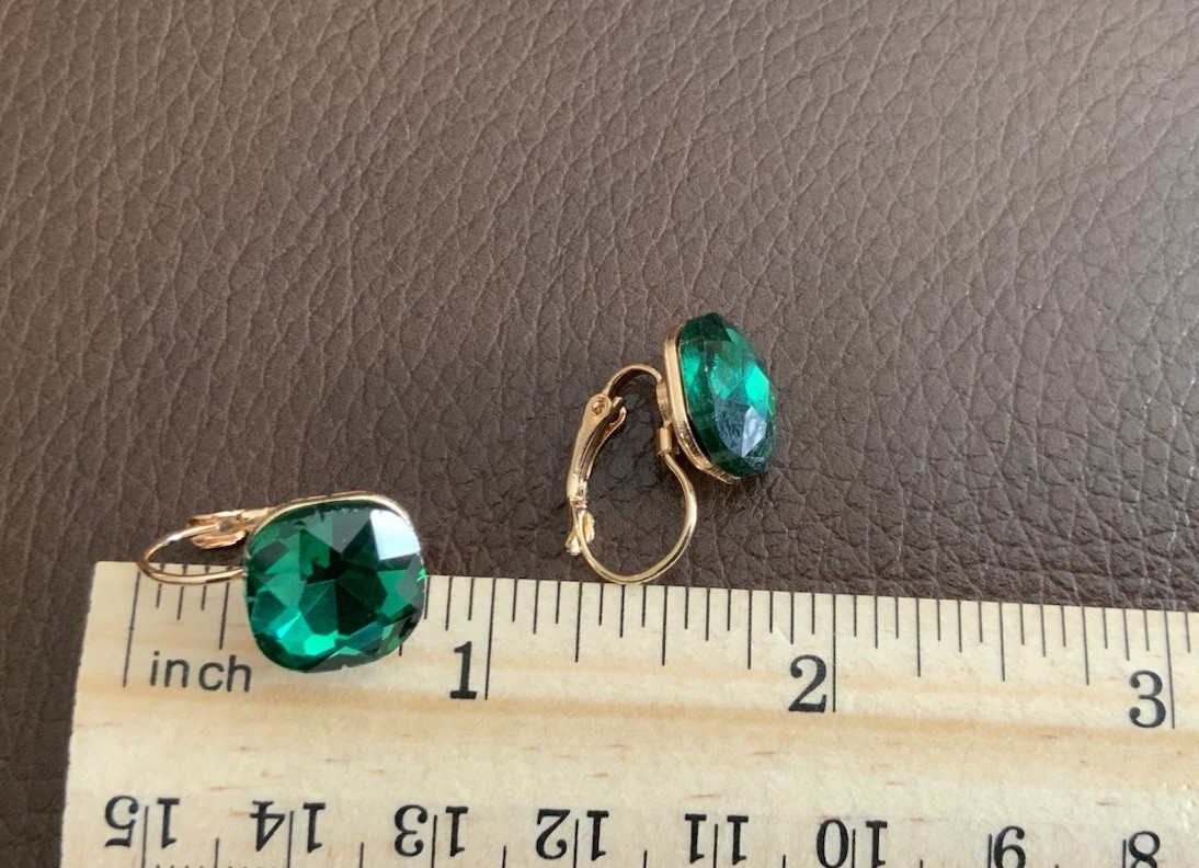 Anthropologie Square Bella Clear Austrian Hoop Crystal Earrings Gold CZ VTG Boho