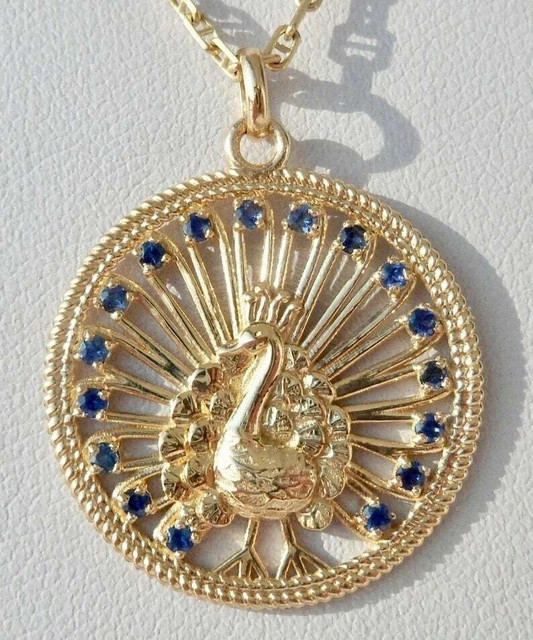 2Ct Lab Created Sapphire Dancing Peacock Pendant 14K Yellow Gold Plated