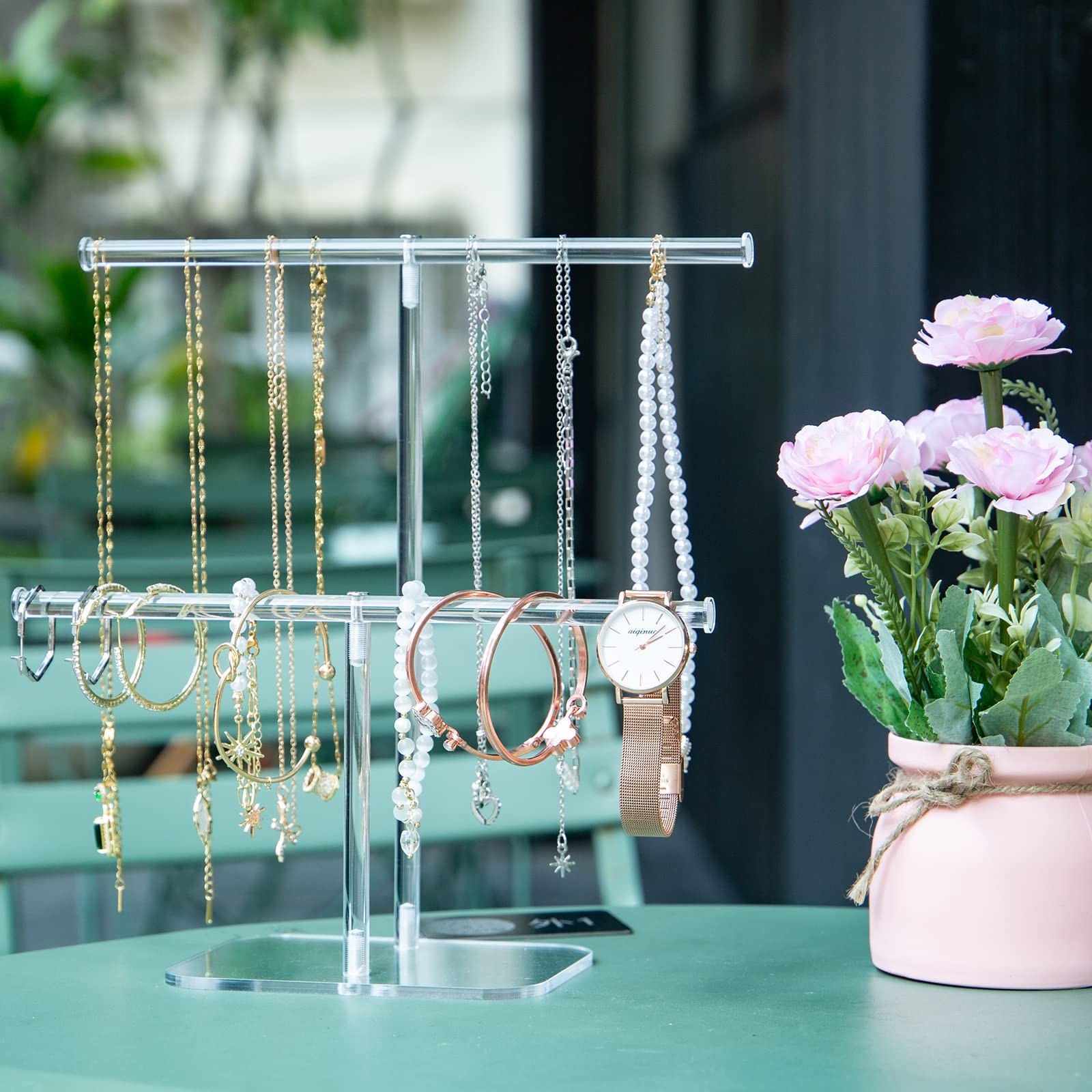 Premium Jewelry Stand , Solid Clear 2-Tier Acrylic Jewelry Organizer Stand & Bra