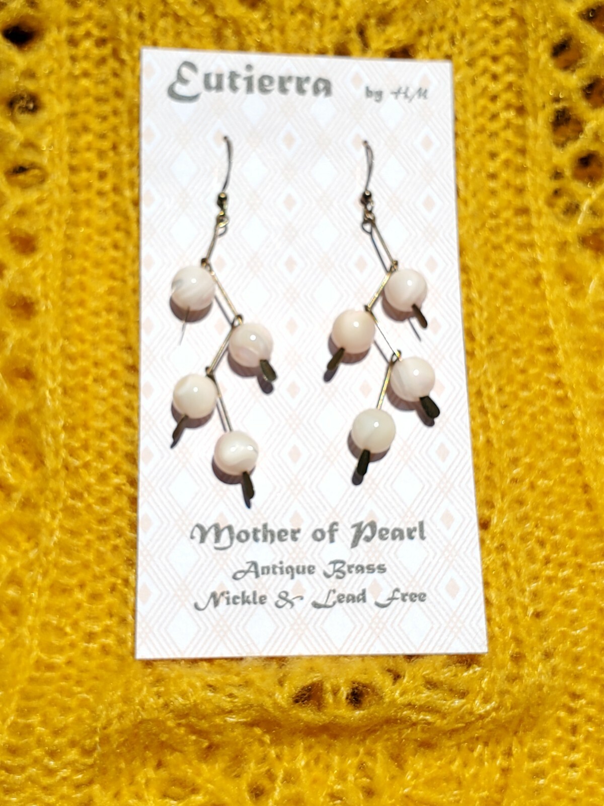 Eutierra Mother of Pearl Earrings are Hand Crafted In USA 2 1/2″ Soft Pink Brass