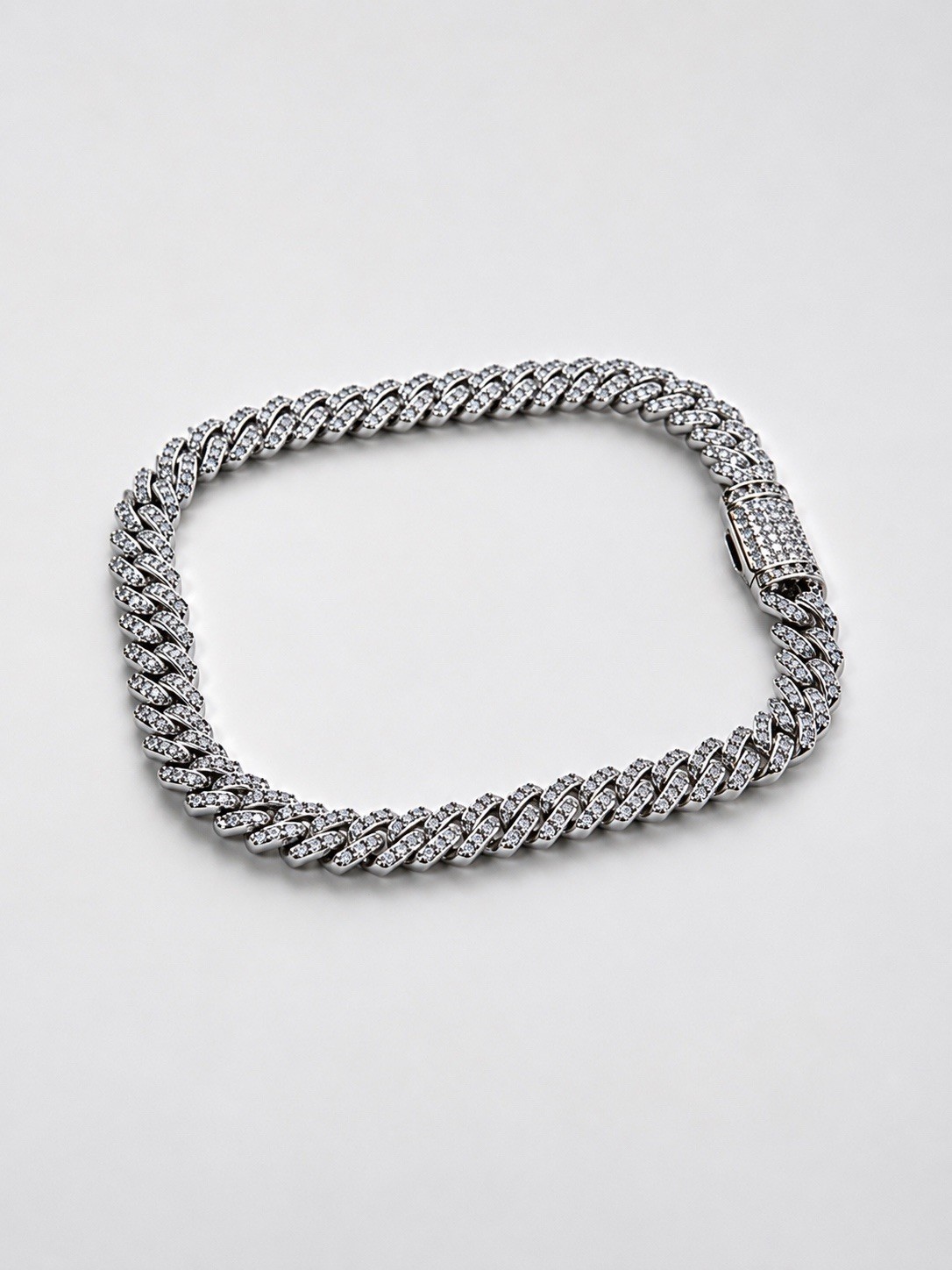 Moissanite Cuban Link Bracelet Men’s Silver Tone Iced Hip Hop Jewelry