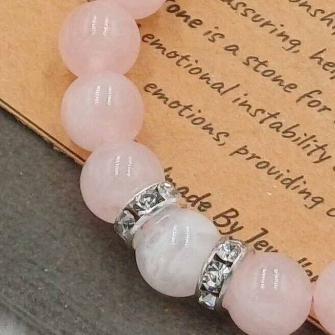 ROSE QUARTZ & MOONSTONE Bracelet Handmade Crystal Healing Gemstone Bead 6/8mm