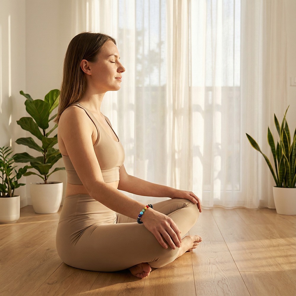 7 Chakra Healing Natural Stone Round Gemstone Yoga Energy Beads Bracelet Jewelry