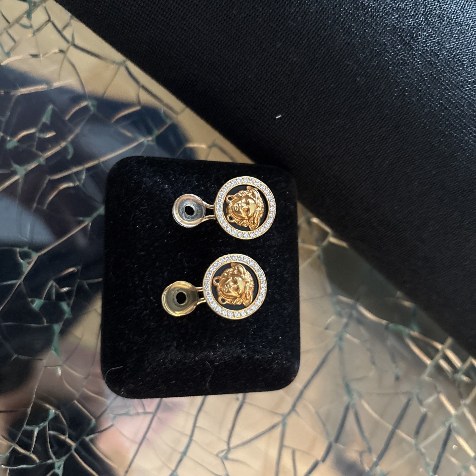GIANNI VERSACE ATELIER MEDUSA 18K SOLID DIAMOND YELLOW GOLD PIERCED EARRINGS