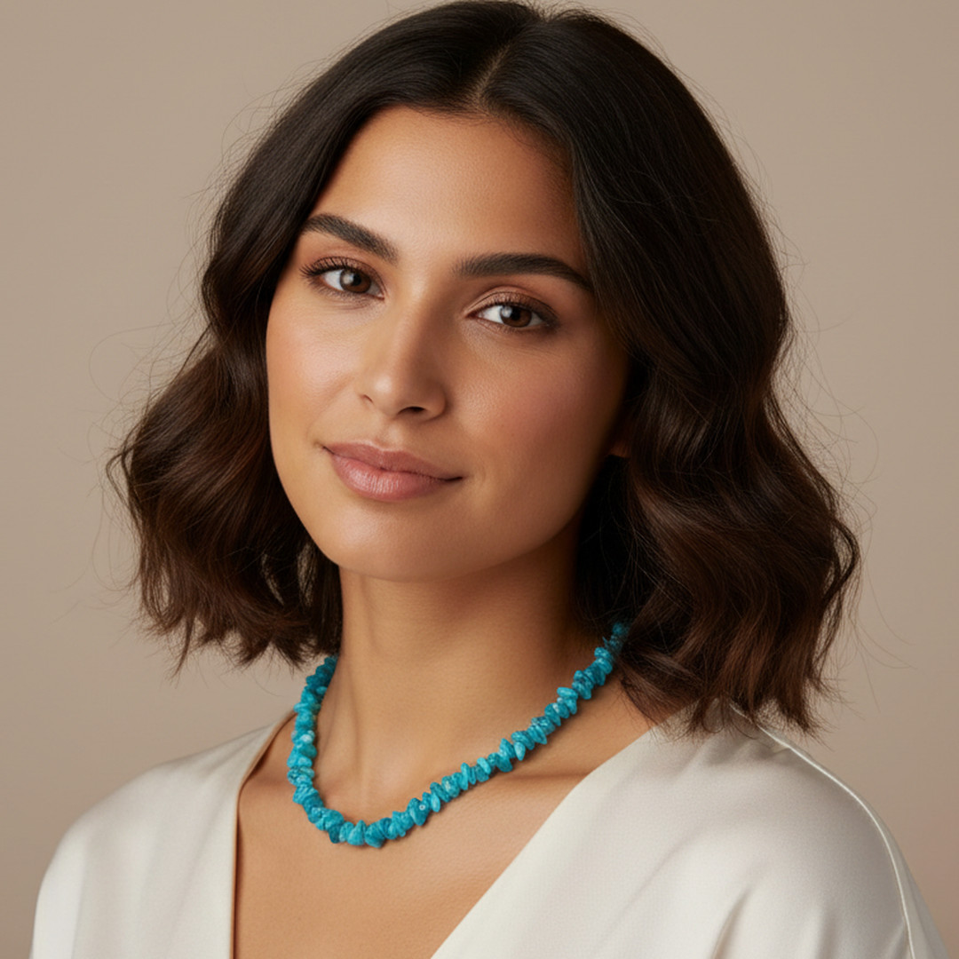 Neon Apatite Rough Nugget Beaded Necklace in 925 Sterling Silver, 24 Inch