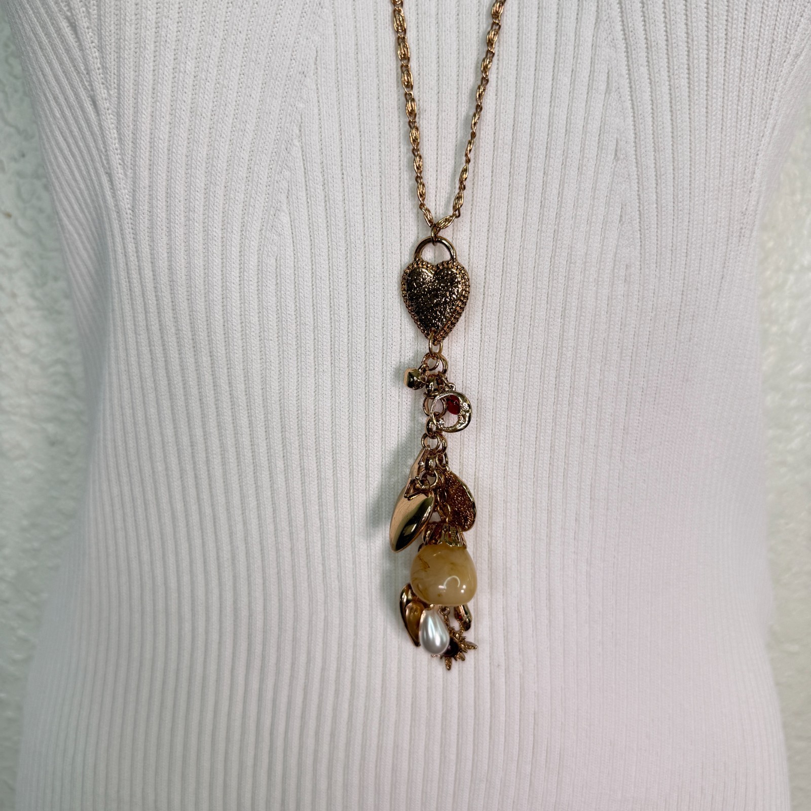 Free People Layer Necklace Heart Cross Charm Cluster Boho Multi Strand Boho NEW