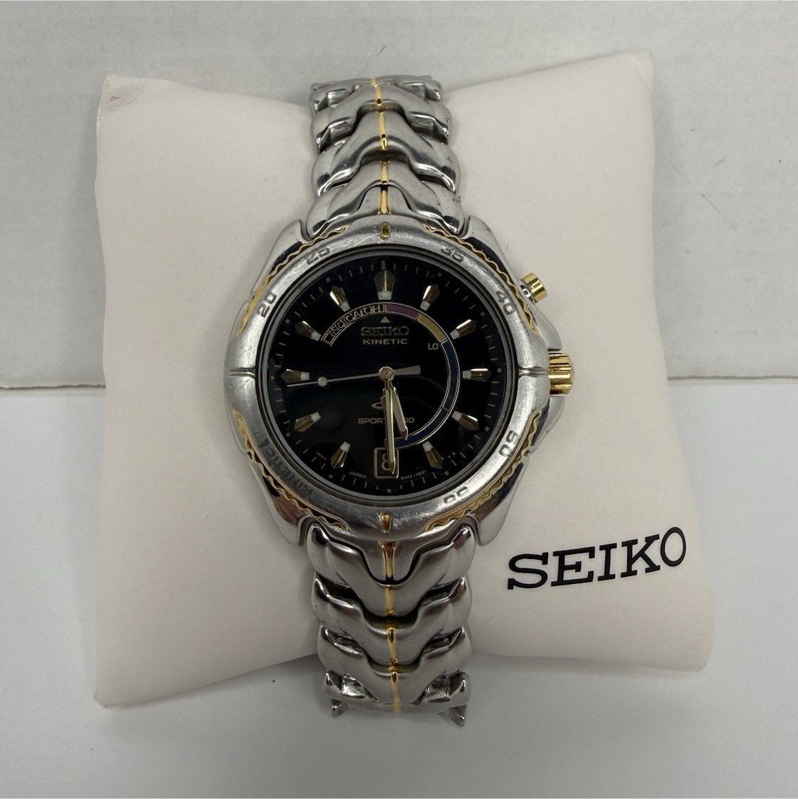 Seiko Kinetic Men’s Sport Watch Black Dial Two-Tone SS Bracelet 5M42-0B09