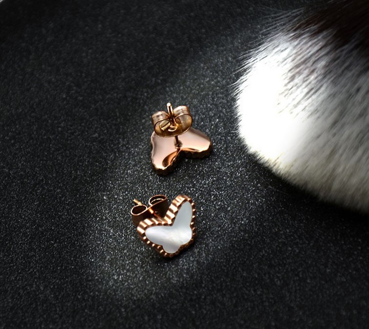 Rose Gold White Shell Inlay Butterfly Stud Earrings 925 Silver Set Gift Box A20