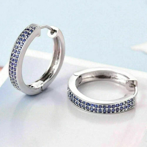 3.2Ct Round Cut Lab-Created Sapphire Men’s Hoop Earrings 14K White Gold Plated