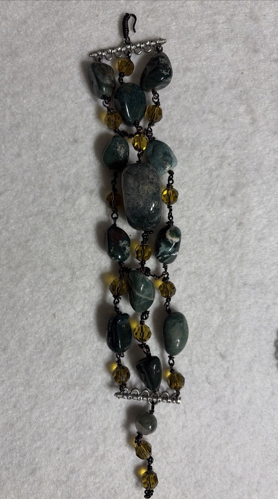 Handmade Moss Agate Bracelet Boho Wire Wrapped Green Jasper Multi Strand Cuff