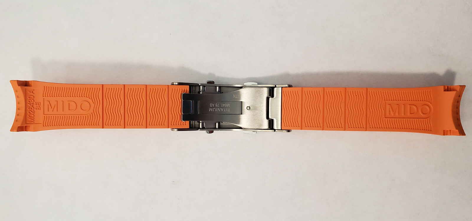 Original MIDO Ocean Star M026430A Orange Rubber Watch Band Strap Titanium Buckle