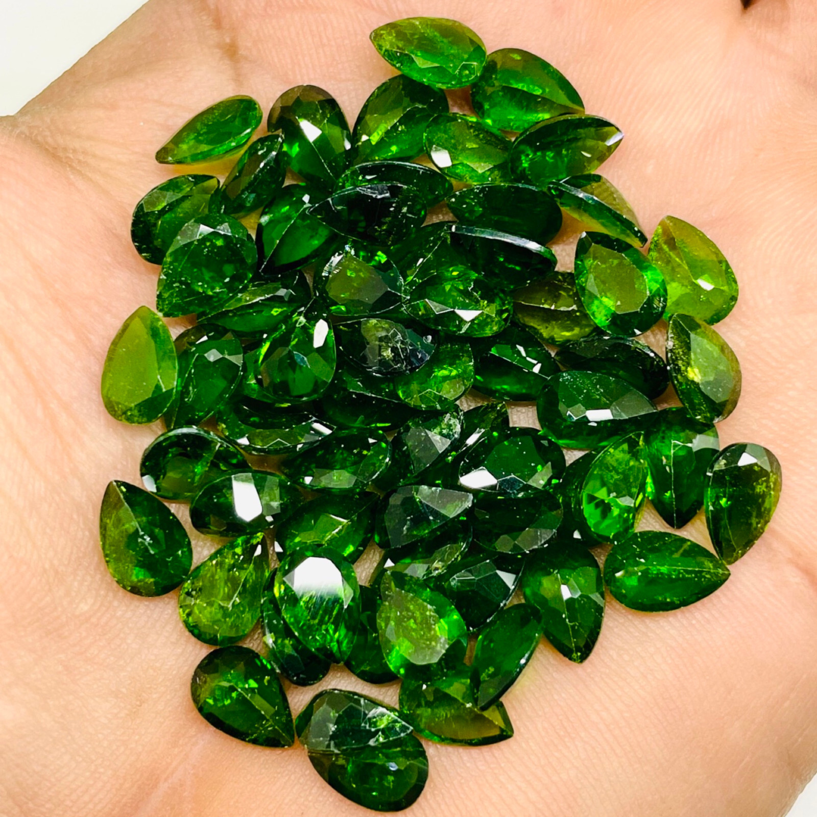 Natural Chrome Diopside 7 Pcs 9x6mm Pear Cut Vivid Green Loose Gemstones Lot