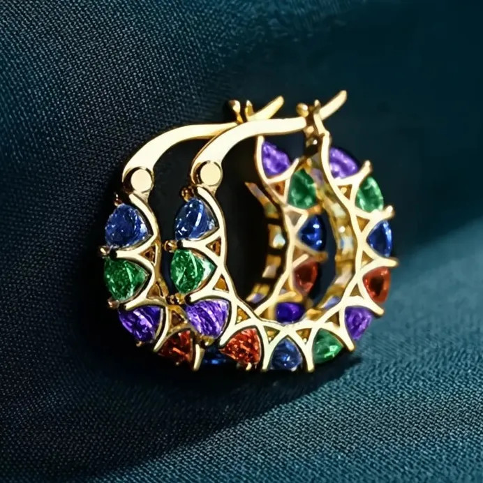 Women’s Geometric Hoop Earrings with Cubic Zirconia for Daily & Wedding