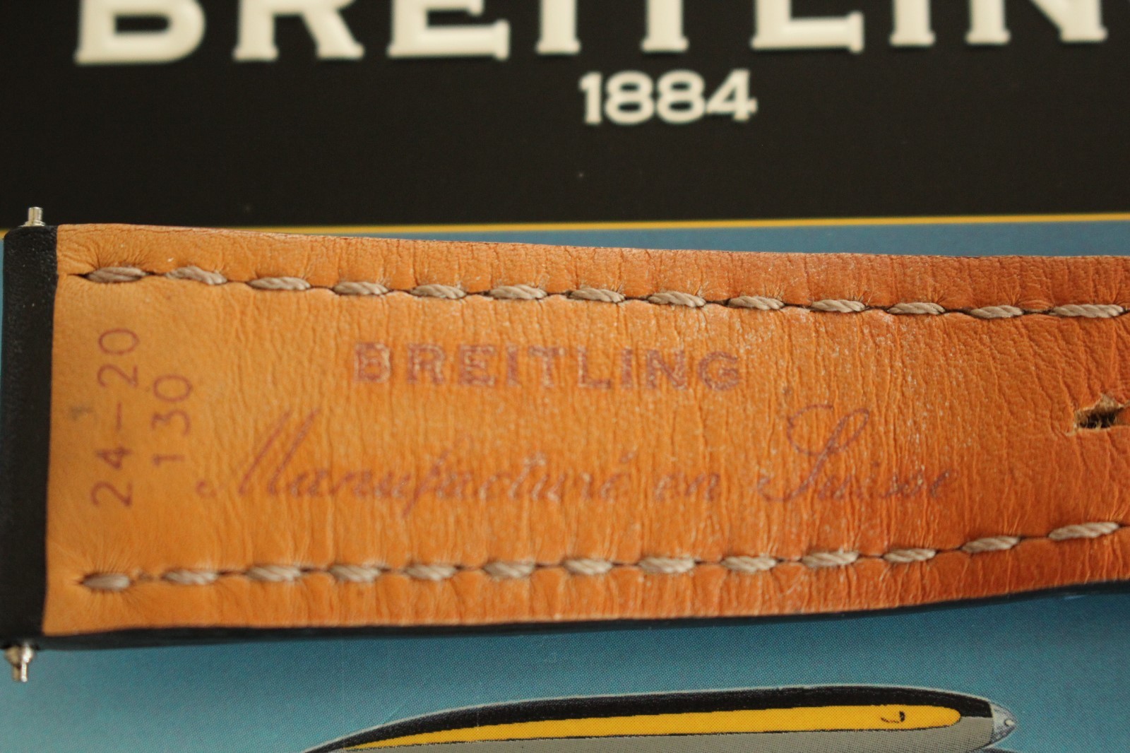 BREITLING 441X 24-20 BLACK SMOOTH CALF TONGUE BUCKLE WATCH BAND WATCHBAND STRAP