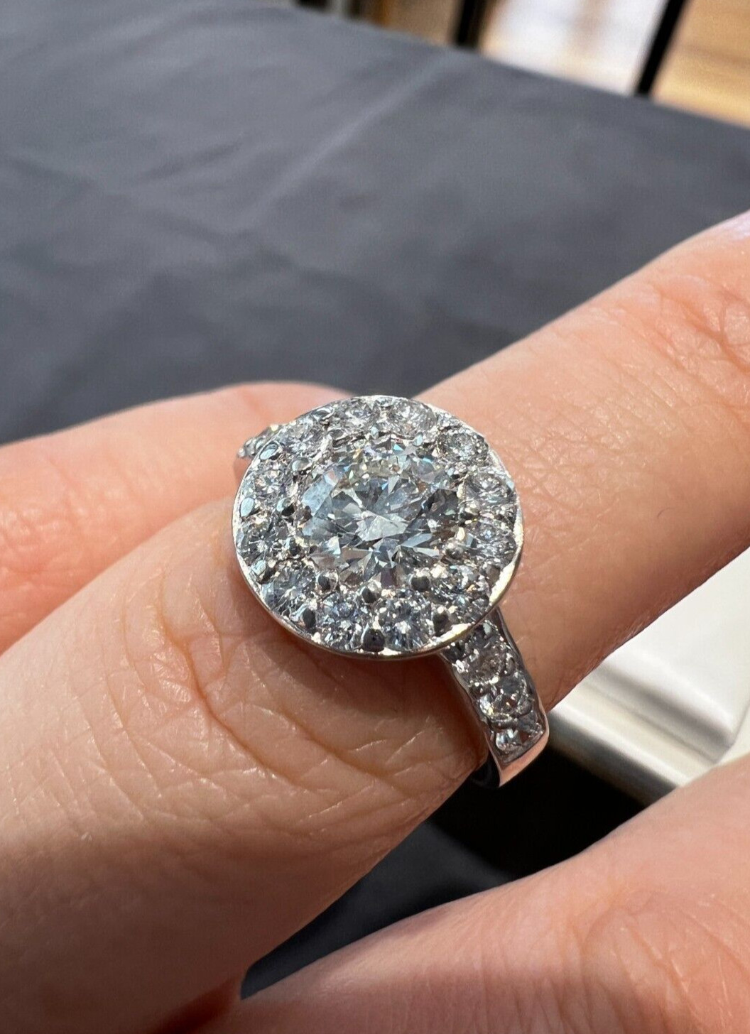 1.57 Carat TDW Halo Diamond Ring centre: 0.85 Carat Grain Set in 14K White Gold