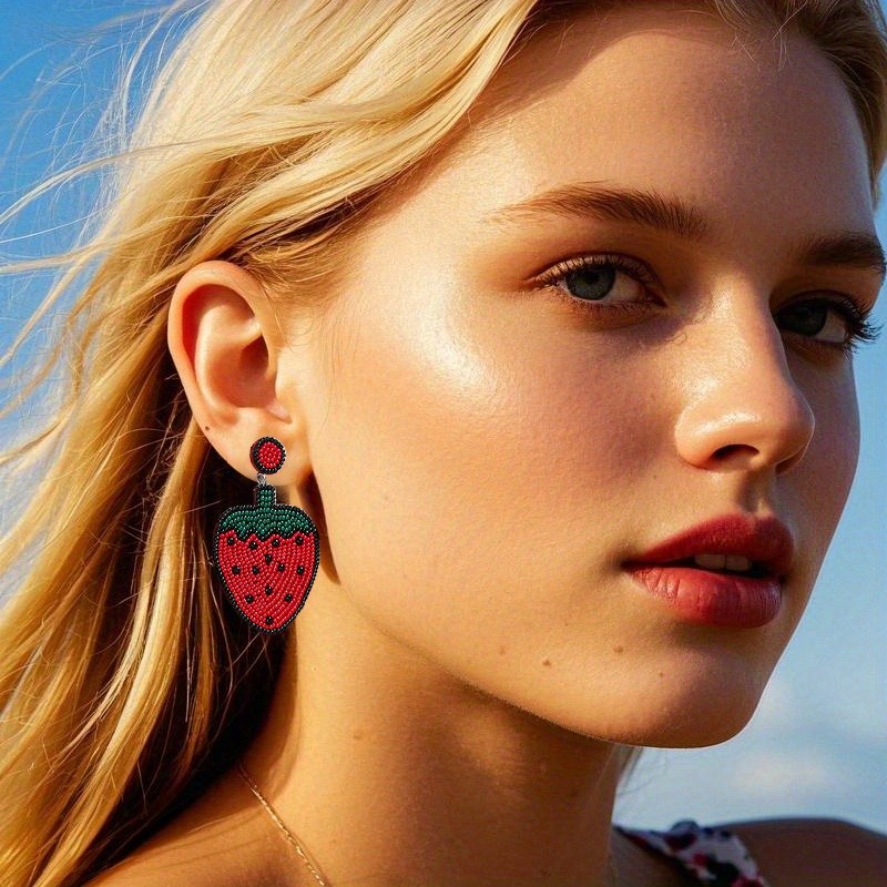 Bohemian Seed Beads Woven Fruit Pendant Earrings for Women Fashion Jewelry GIft