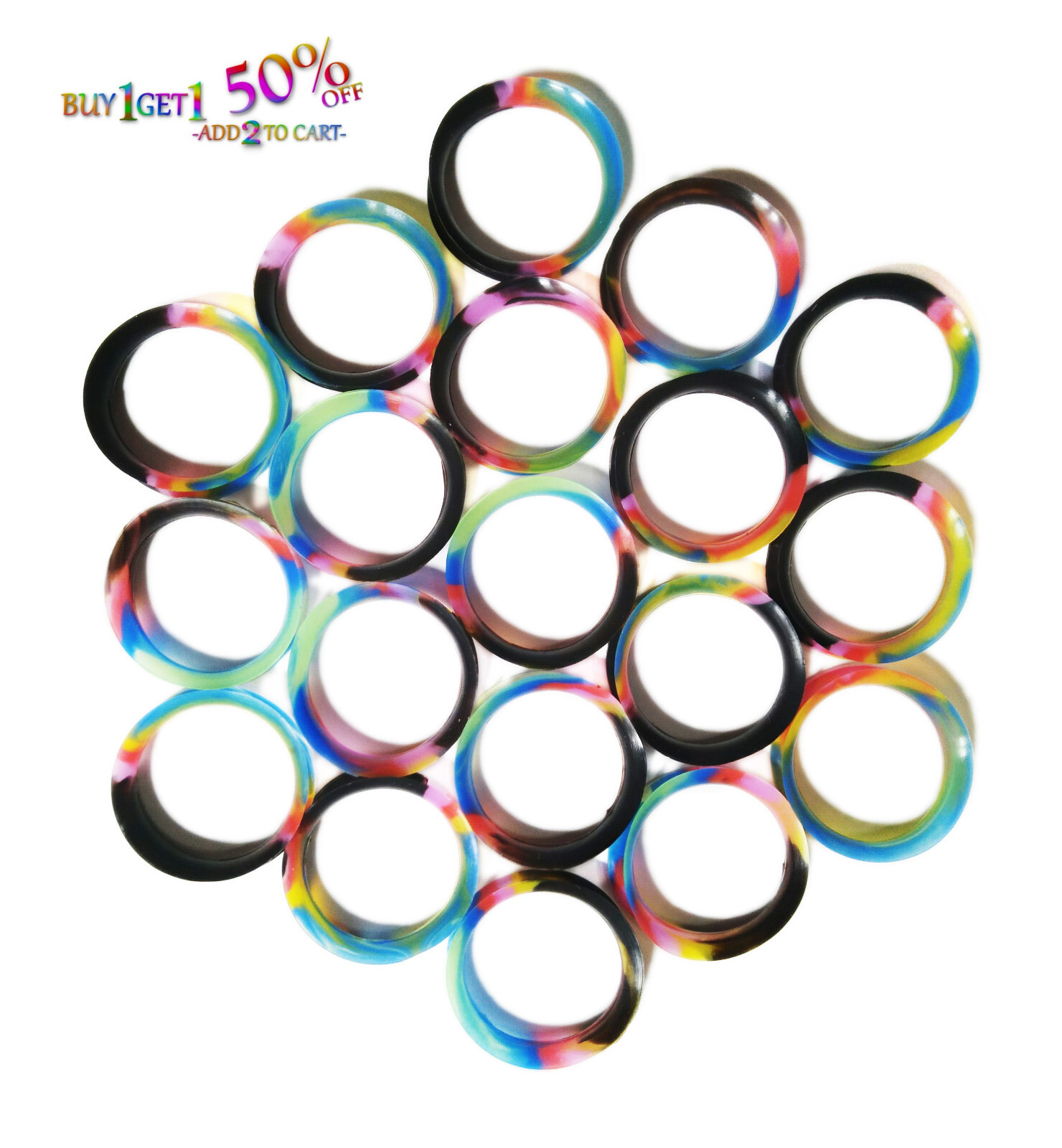 Pair 8g-40mm DARK RAINBOW SILICONE FLESH TUNNELS Double Flare Gauges Thin 2053