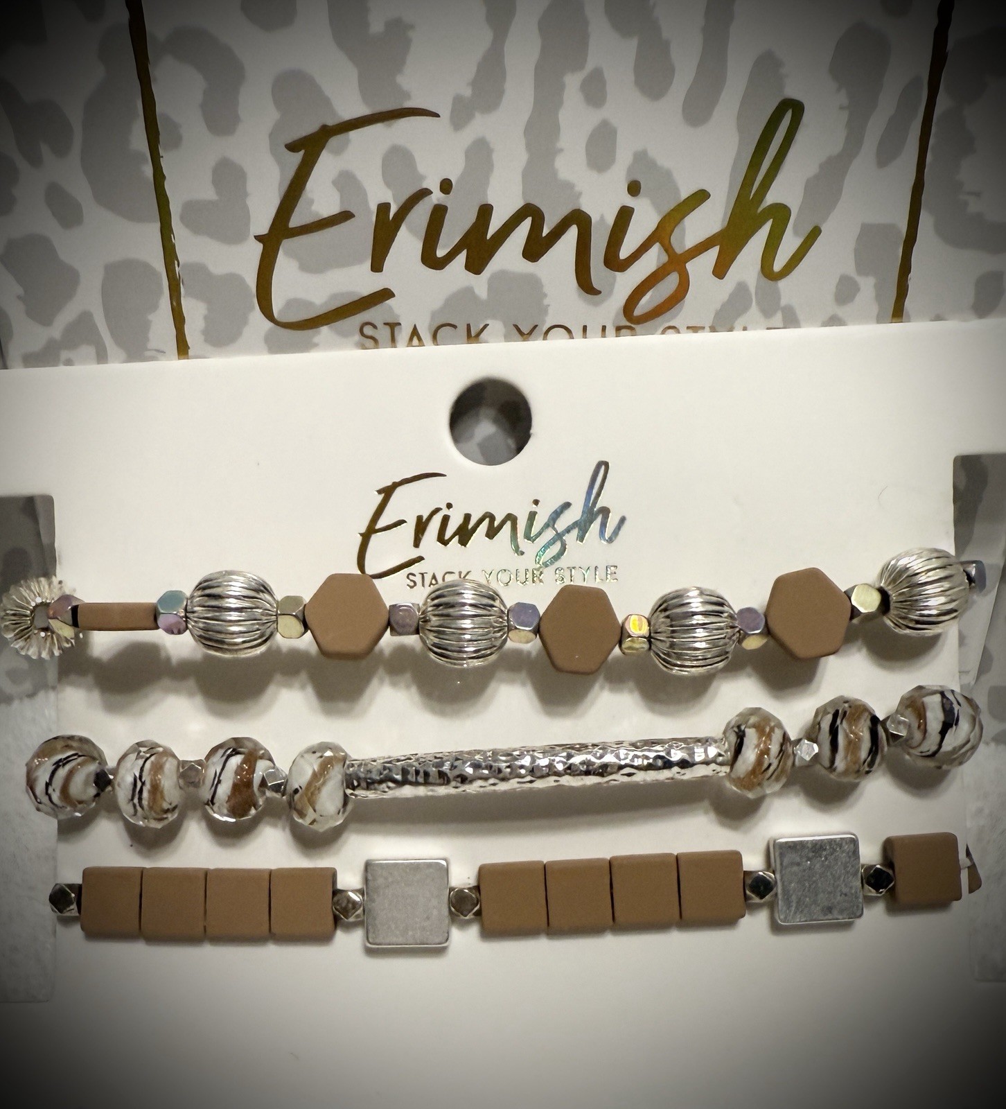 NEW! ERIMISH BRACELETS 3 pc stack – Tan & Silver