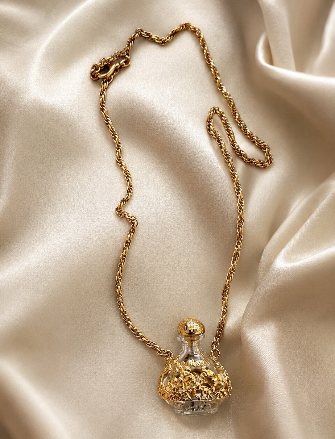 Vintage Perfume Bottle Jewelry Set Necklace and Clip Ons