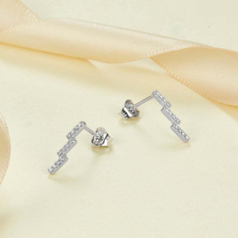 1.2ct Lab-Created Moissanite Geometric Minimal Stud Earrings White Gold Plated