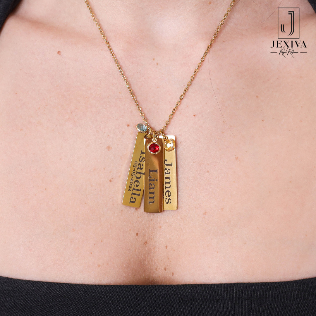 Necklace – Personalized Name Engraved Bars With Birthstone for Women/Men