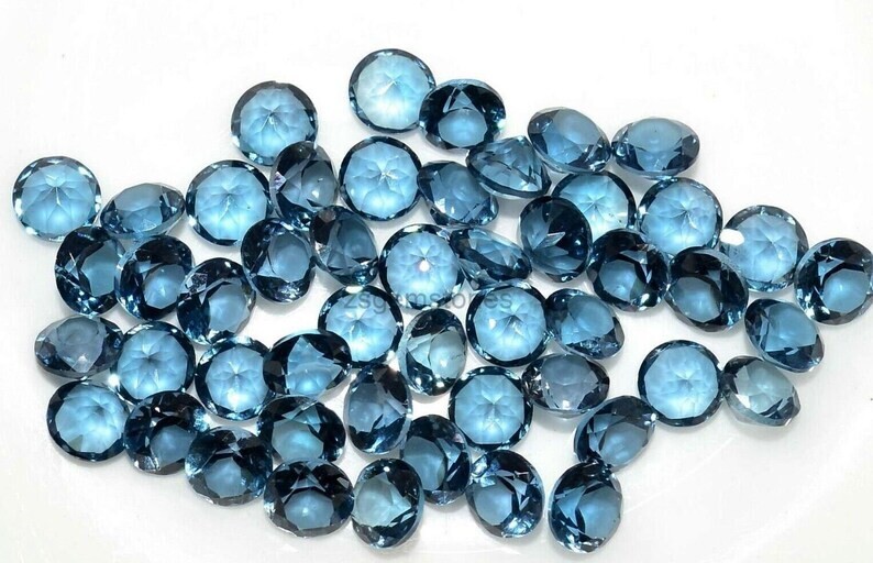 Natural London Blue Topaz 3mm 4mm 5mm 6mm Round Shape Faceted Gemstone