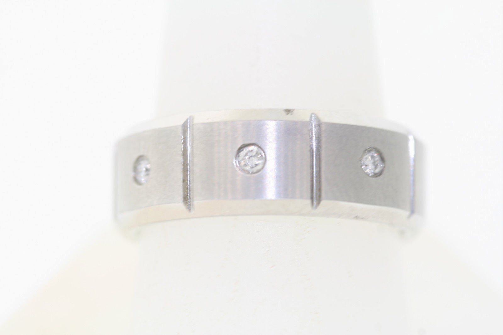 Triton 8mm White Tungsten .10ctw Diamond Accent Vertical Grooved Band Ring