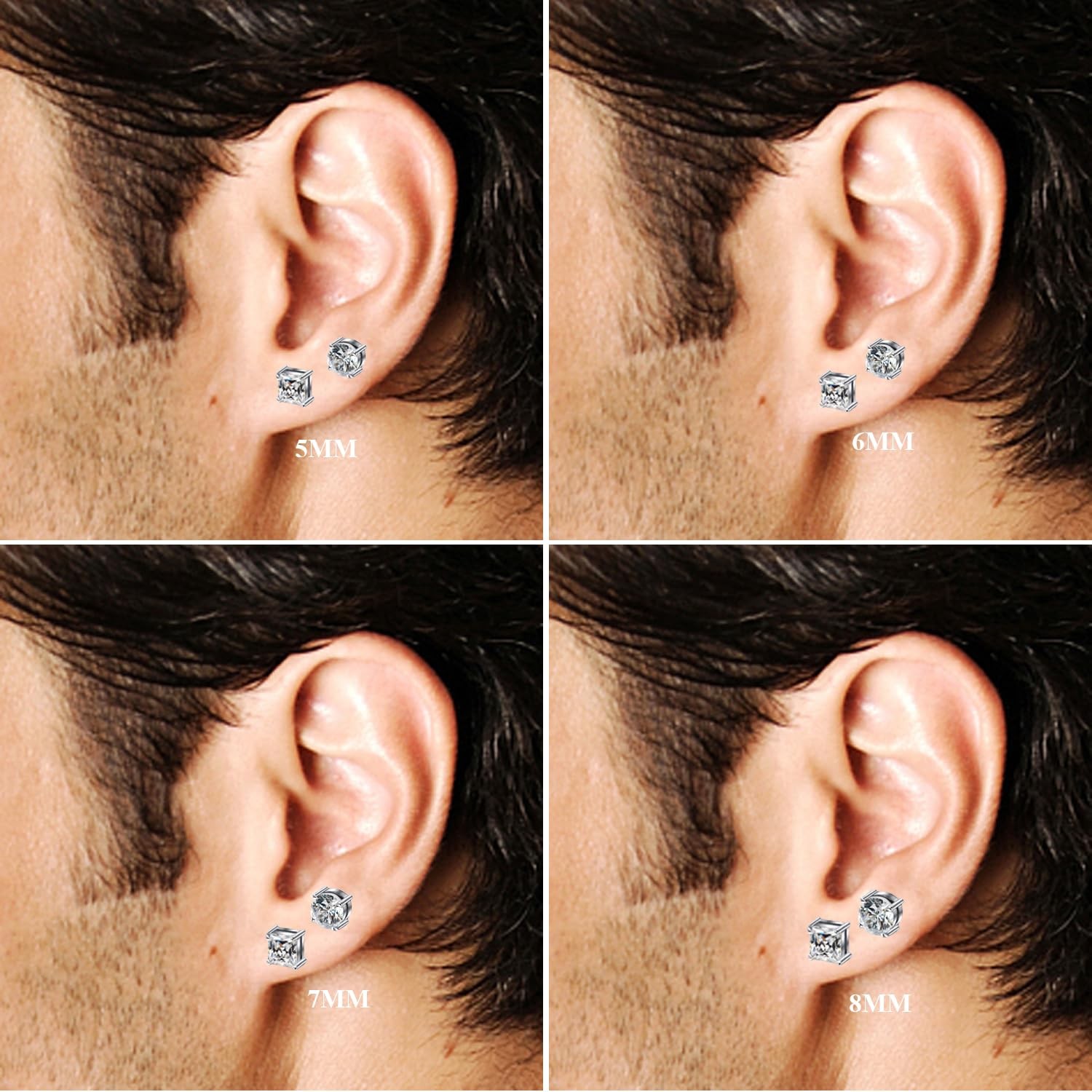 NEWITIN 2 Pairs Stainless Steel Magnetic Stud Earrings for Men 6 MM, Silver