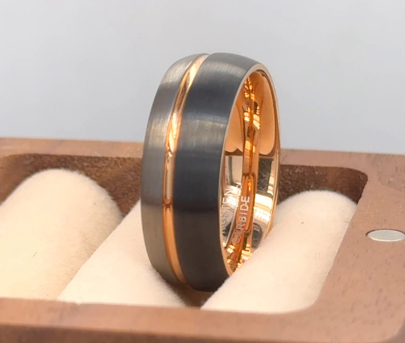 8mm Rose Gold Silver Black Tungsten Band Free Engraved Ring November Gift Ring