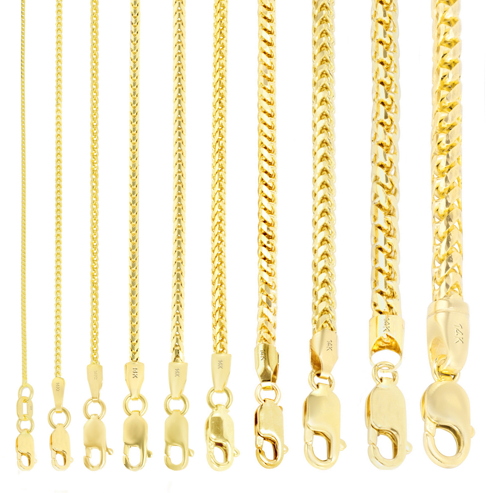 14K Yellow Gold Solid Franco 1.1mm-6mm Diamond Cut Spiga Chain Bracelet 7″ 8″ 9″