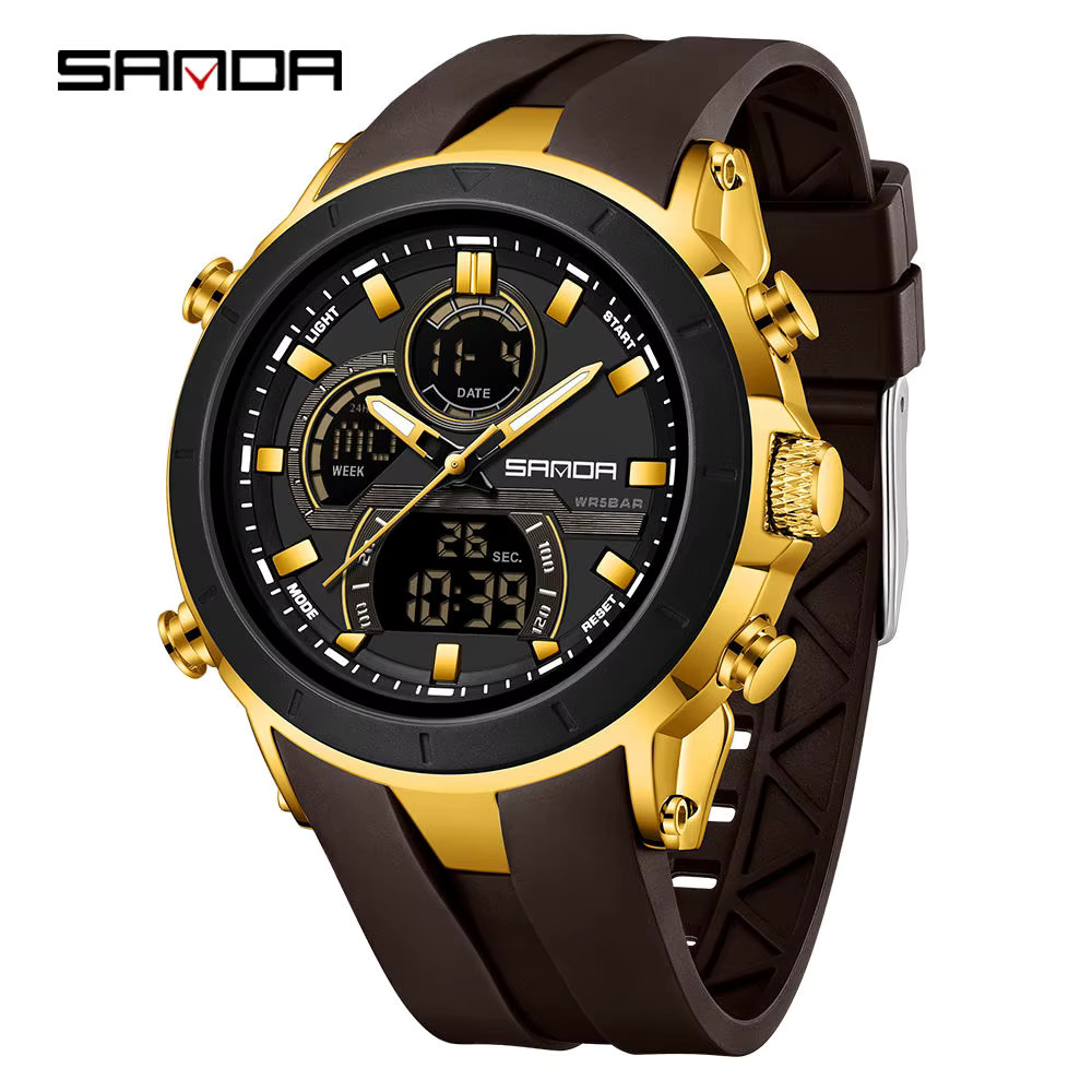 SANDA 6279 Hot Sale Digital Watch for Man Dual Display Large Dial Auto Date Lumi