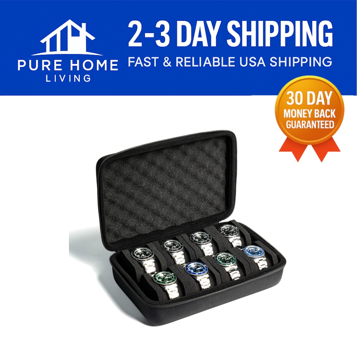 Luxury 8-Slot Watch Case – Durable Hard Box with Plush Velvet for Protection