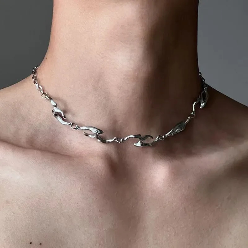 New Punk Irregular Titanium Steel Necklace for Man Hip Hop Necklace Collar Chai