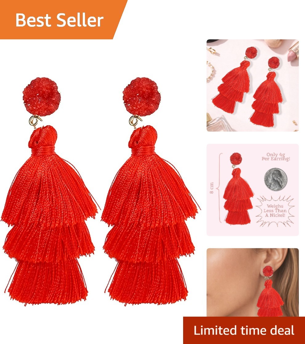 Lightweight Red Tassel Earrings for Women – Chic Drop Design, Perfect Gift