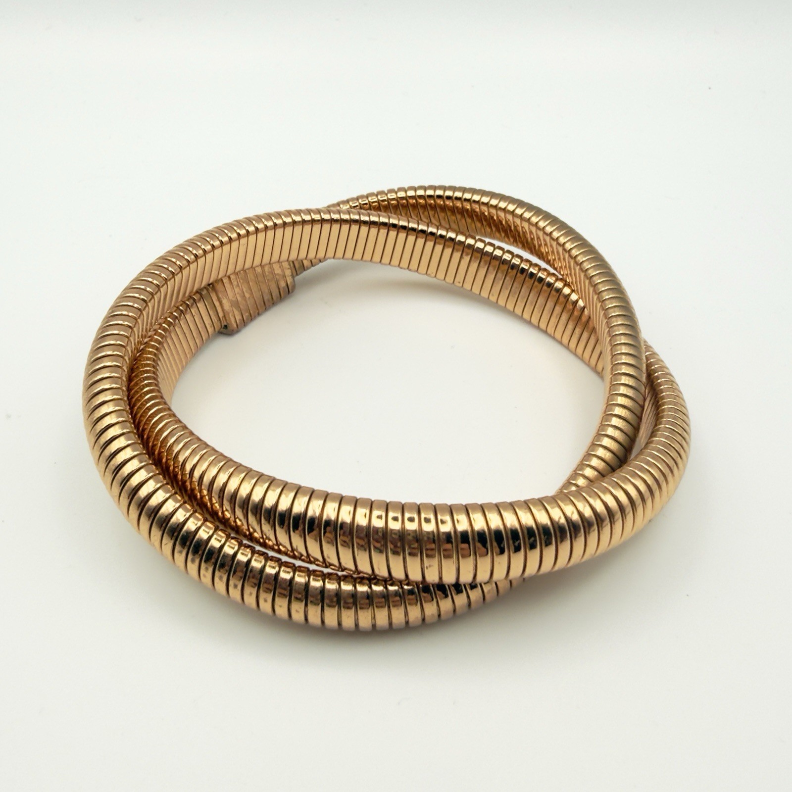 Gold Tone Gaspipe Tubogas Double Wrap Crossover Flexible Bangle Bracelet 7-7.5″