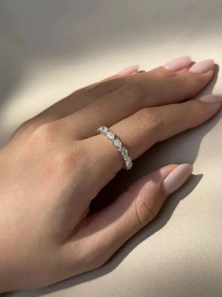 1.00Ct Pear Cut Natural Diamond Eternity Wedding Band 950 Platinum Size 6 7 8 9