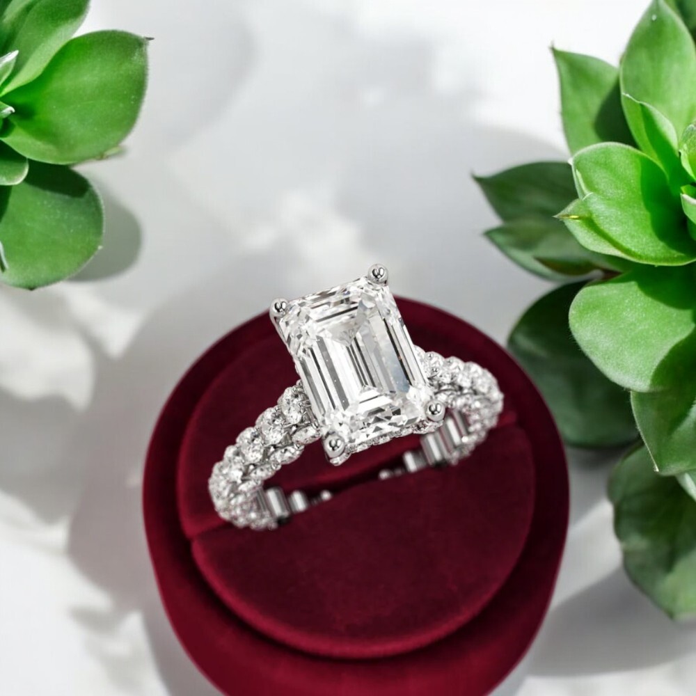 Diamond Engagement Ring 14k Gold Emerald Cut Lab Grown White IGI 6.90 Carat