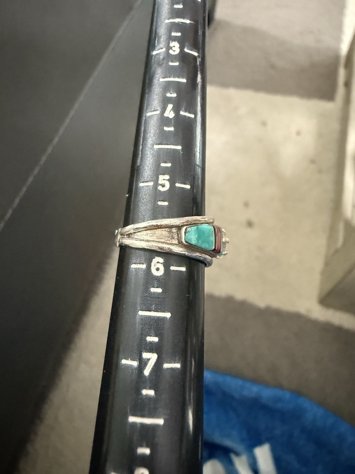 Sterling Silver 925 Turquoise & Rhinestone Southwestern Style Ring Sz 5.75 #3630