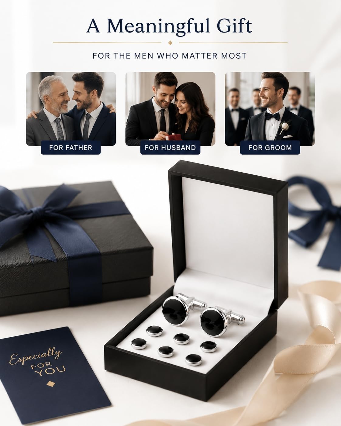 Men’s Stainless Steel Cufflinks & Tuxedo Studs Set – Formal Wedding Jewelry Gift