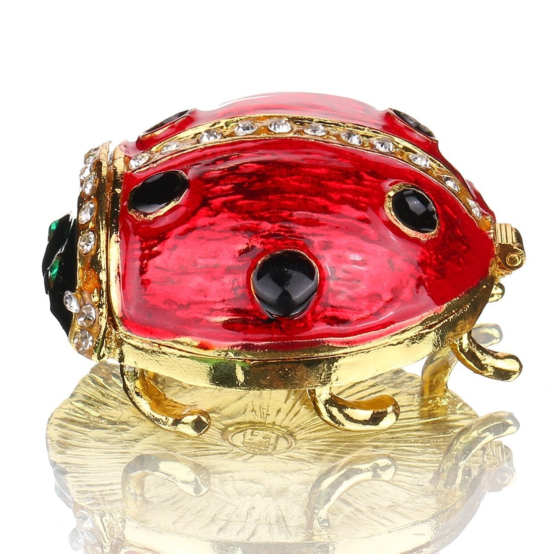 Ladybug Jewelry Box with Crystal Accents | Hinged Trinket Organizer, Keepsake Gi