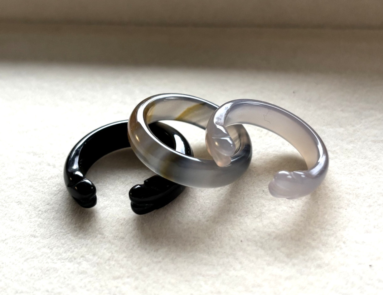 3Pcs Natural Black Onyx Agate Band Ring Set, Width 6mm, Size 6.5 Cat Paw