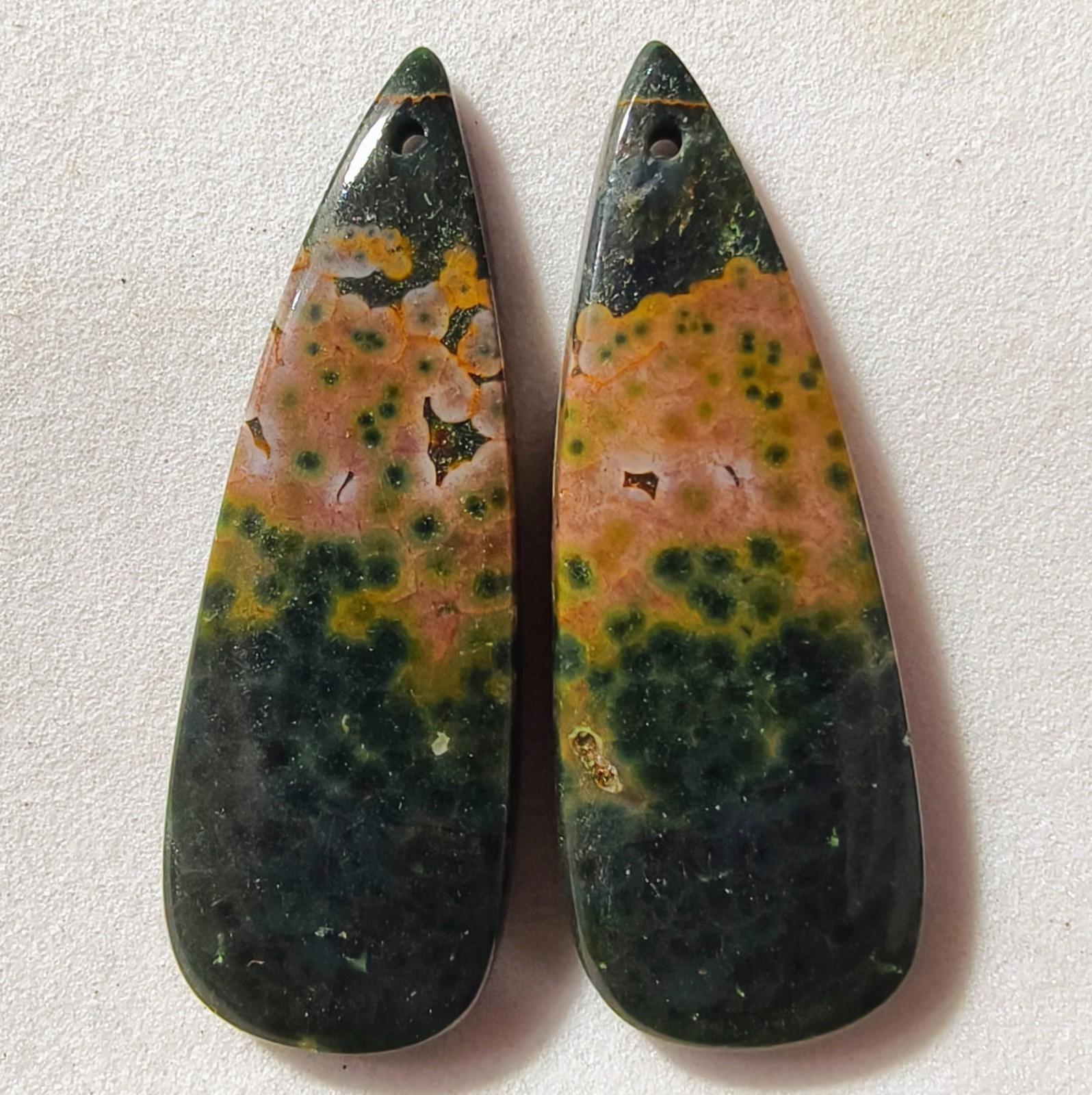 34 Cts Natural Ocean Jasper Drilled Match Pair Cabochon Gemstone 37.4×13.4 MM