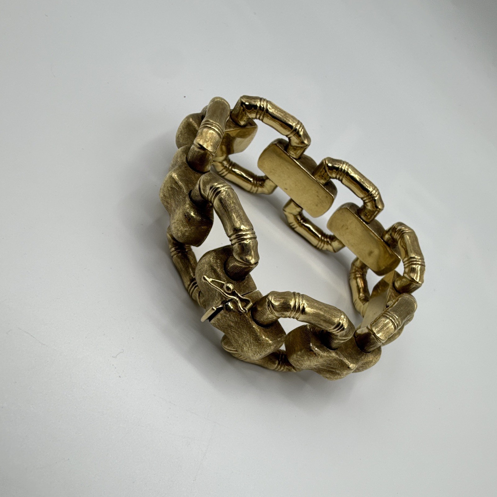 18K Yellow Gold Italian Hollow Bar Link Bracelet 7.5” Box Clasp 65.2g Italy