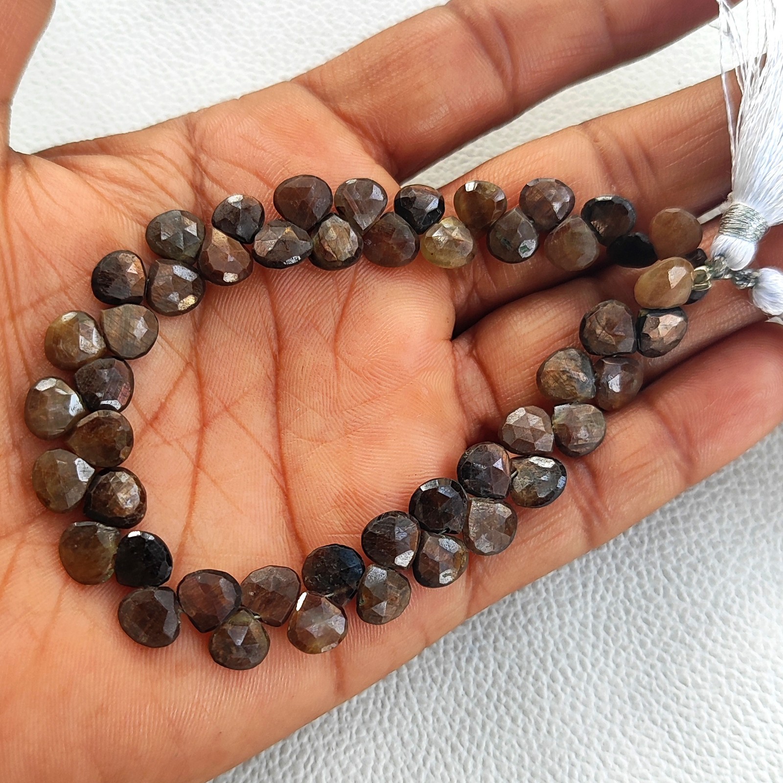 7mm Brown Copper Sapphire Faceted Heart Beads 8 Inch Strand Madagascar Gemstone