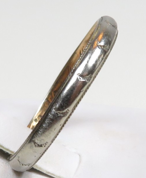 Edwardian 1915 18K White Yellow Wedding Band Unisex Ring Size 9 UK-R1/2 2.68MM