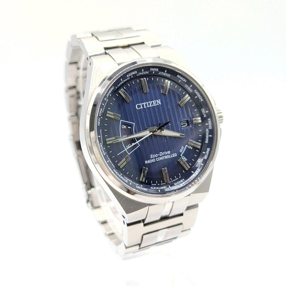 CITIZEN Eco Drive H145 S116643 Watch Solar Men’s Round Silver Date Y2K 00S CITIZ
