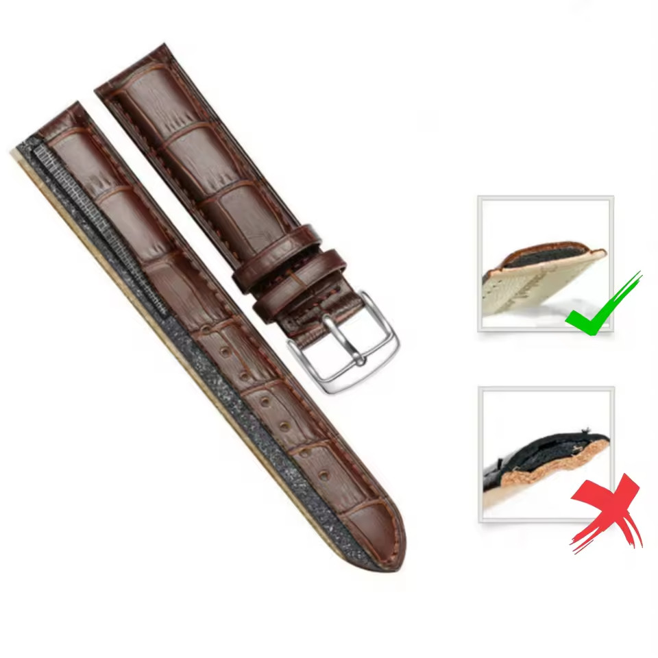 Bamboo Pattern Leather Watch Band 12mm–24mm Unisex Replacement Watch Strap