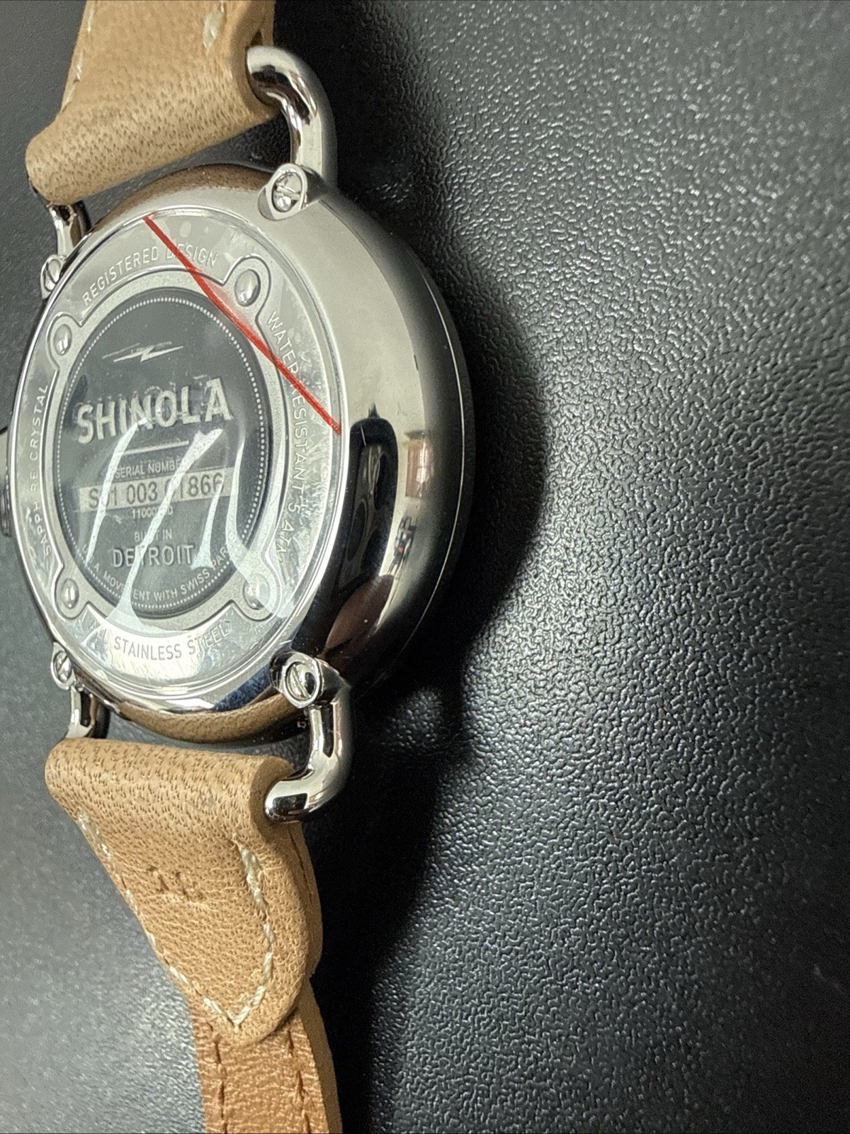 Shinola Argonite 1069 Detroit Quartz Black Dial Beige Canvas Strap NEEDS BATTERY